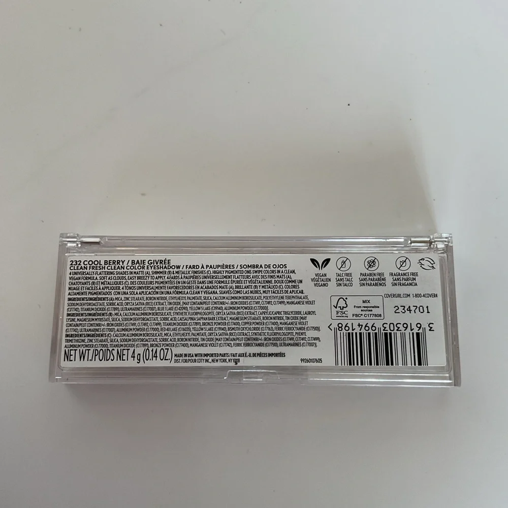 CoverGIRL Clean Fresh Clean Color Eyeshadow Quad Palette in 232 Cool Berry NWT